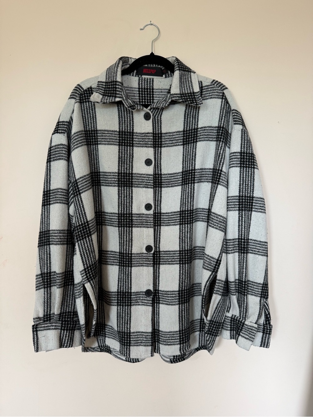 MISS PAP Black White Plaid Oversized Shacket Button Up Jacket
